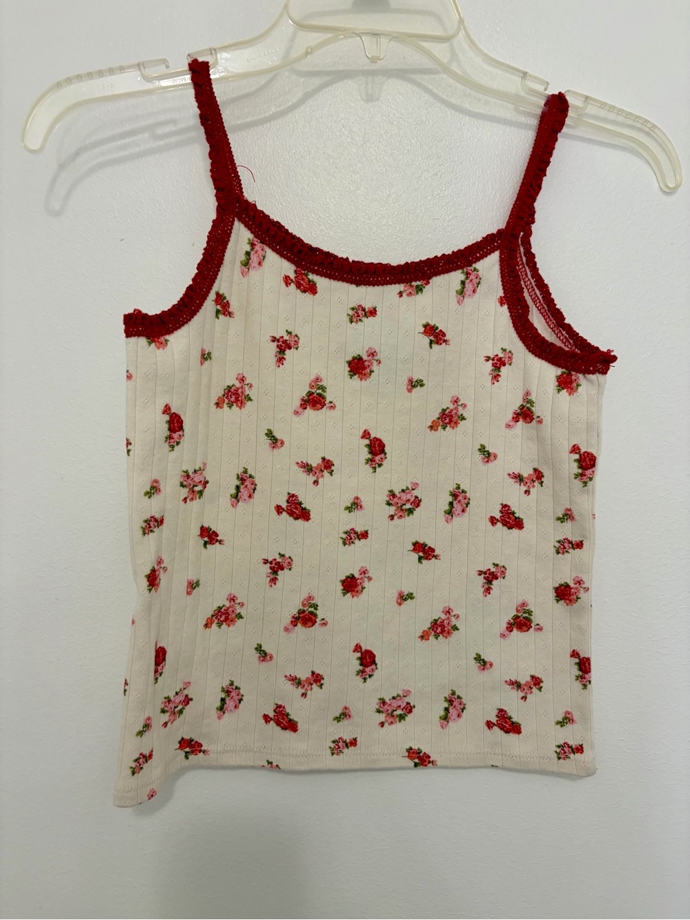 art class Cream Ribbed Floral Cami with Red Trim